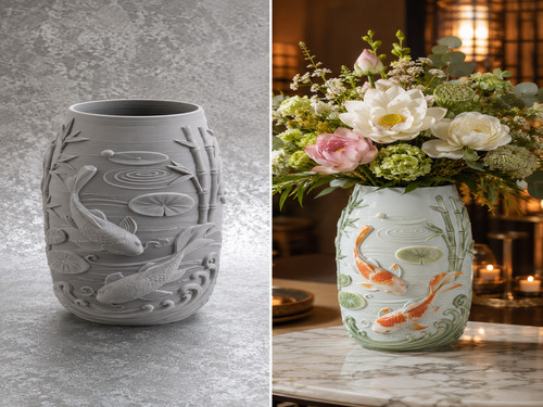 Dekorative vase mit koi fisch - dekorative, koi-fisch